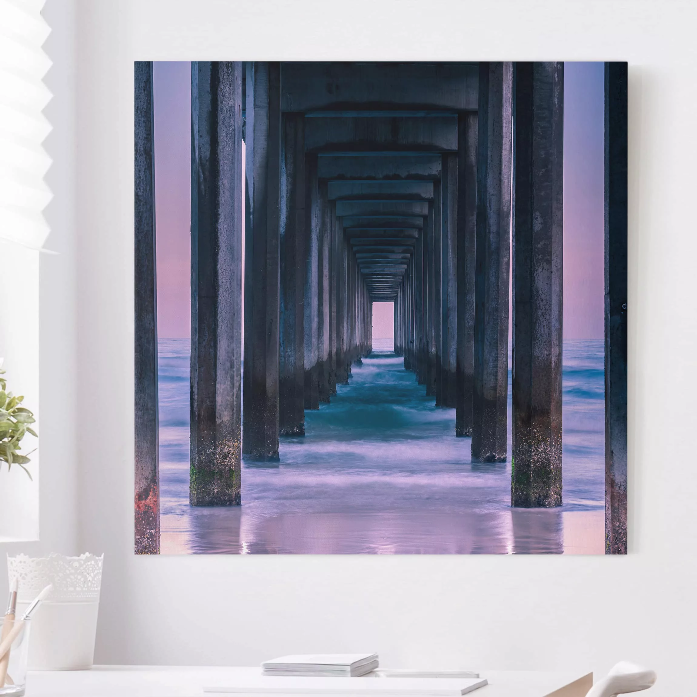 Leinwandbild Strand - Quadrat Pier im Sonnenuntergang günstig online kaufen