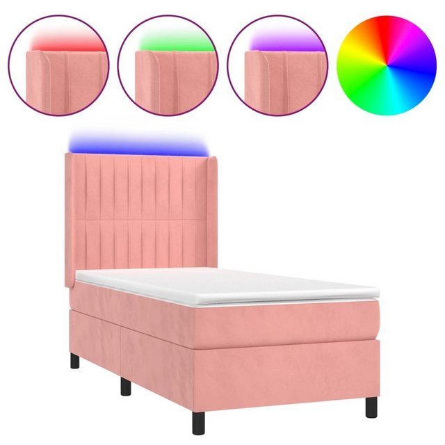 vidaXL Boxspringbett Boxspringbett mit Matratze LED Rosa 90x200 cm Samt Bet günstig online kaufen