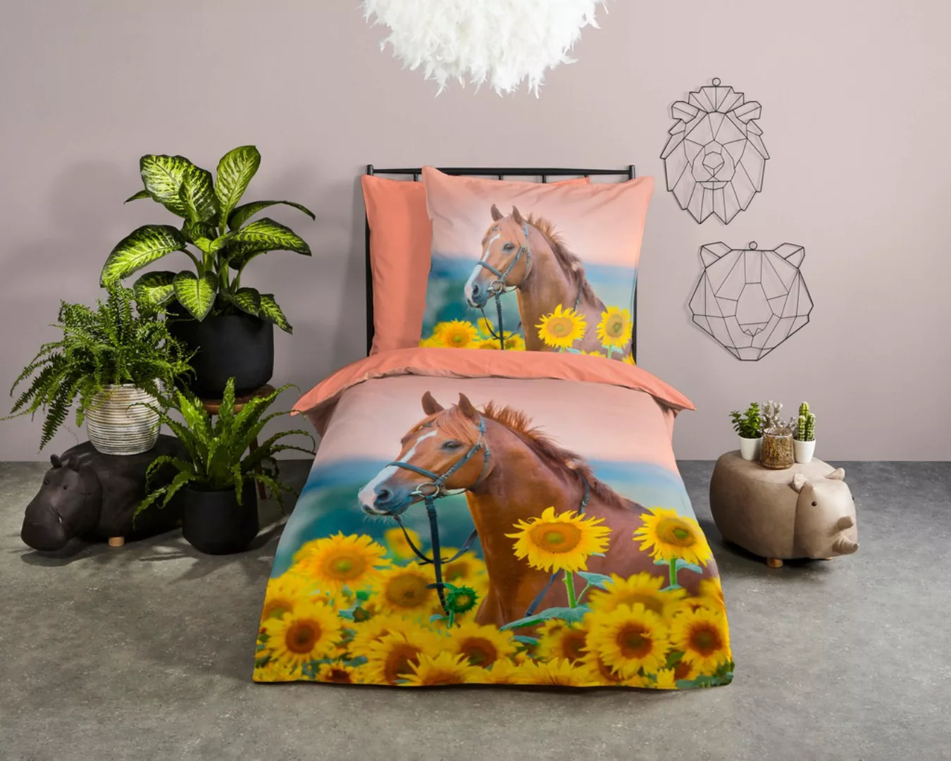 good morning Kinderbettwäsche »Beauty Horse Sunflower«, Baumwolle, 135x200, günstig online kaufen