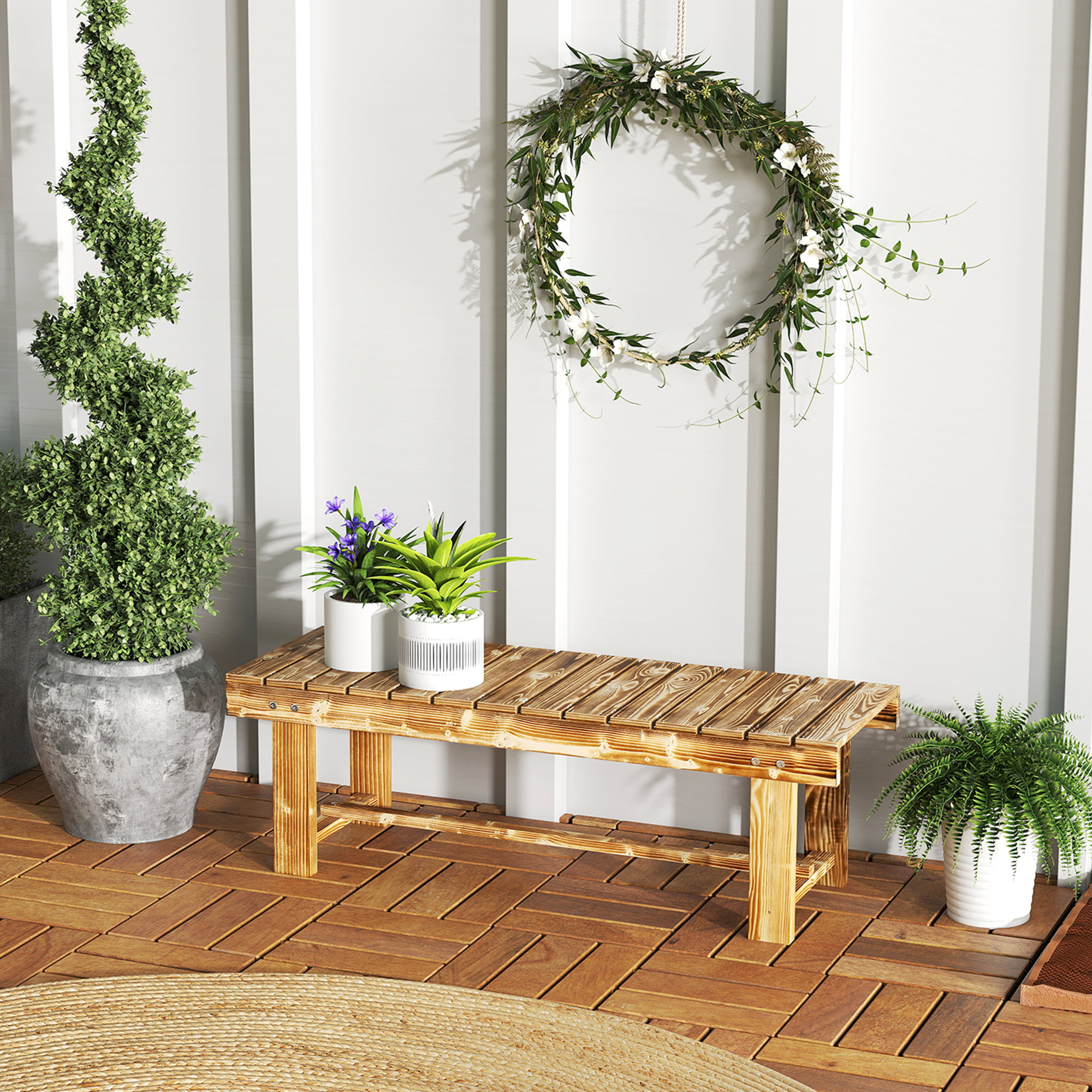 Outsunny Gartenbank 2-Sitzer Holzbank massiv, rustikale Sitzbank für Garten günstig online kaufen