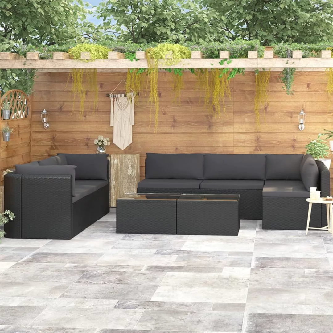 vidaXL Loungesofa 9-tlg. Garten-Lounge-Set mit Auflagen Poly Rattan Schwarz günstig online kaufen
