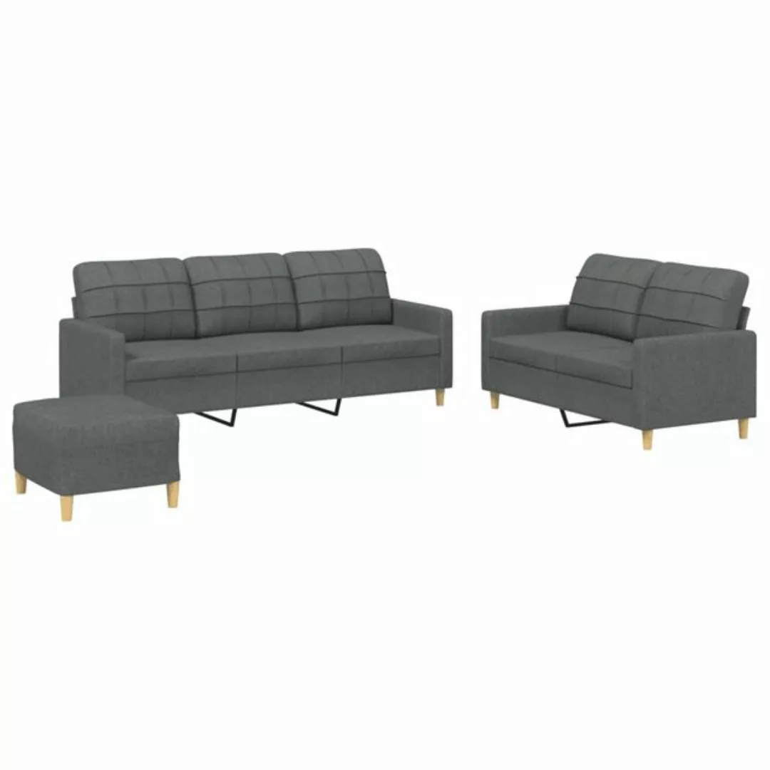 vidaXL Sofa Sofagarnitur mit Kissen Stoff, Standard + Fußhocker, Dunkelgrau günstig online kaufen