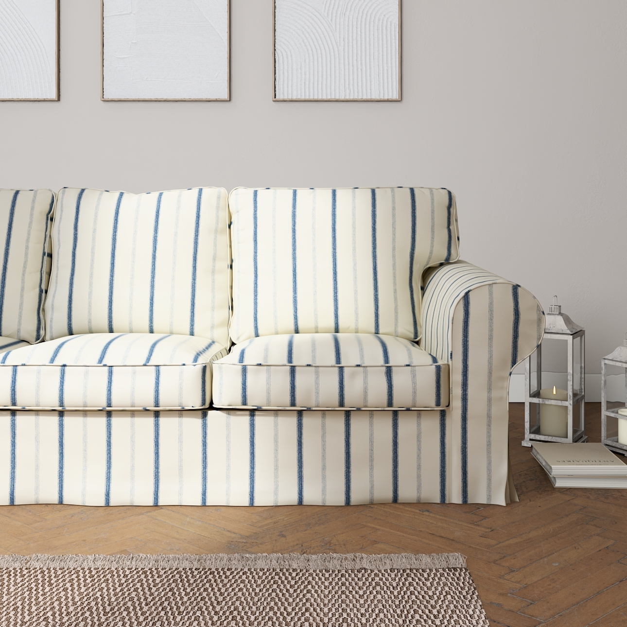 Bezug für Ektorp 3-Sitzer Schlafsofa, neues Modell (2013), creme- blau gest günstig online kaufen