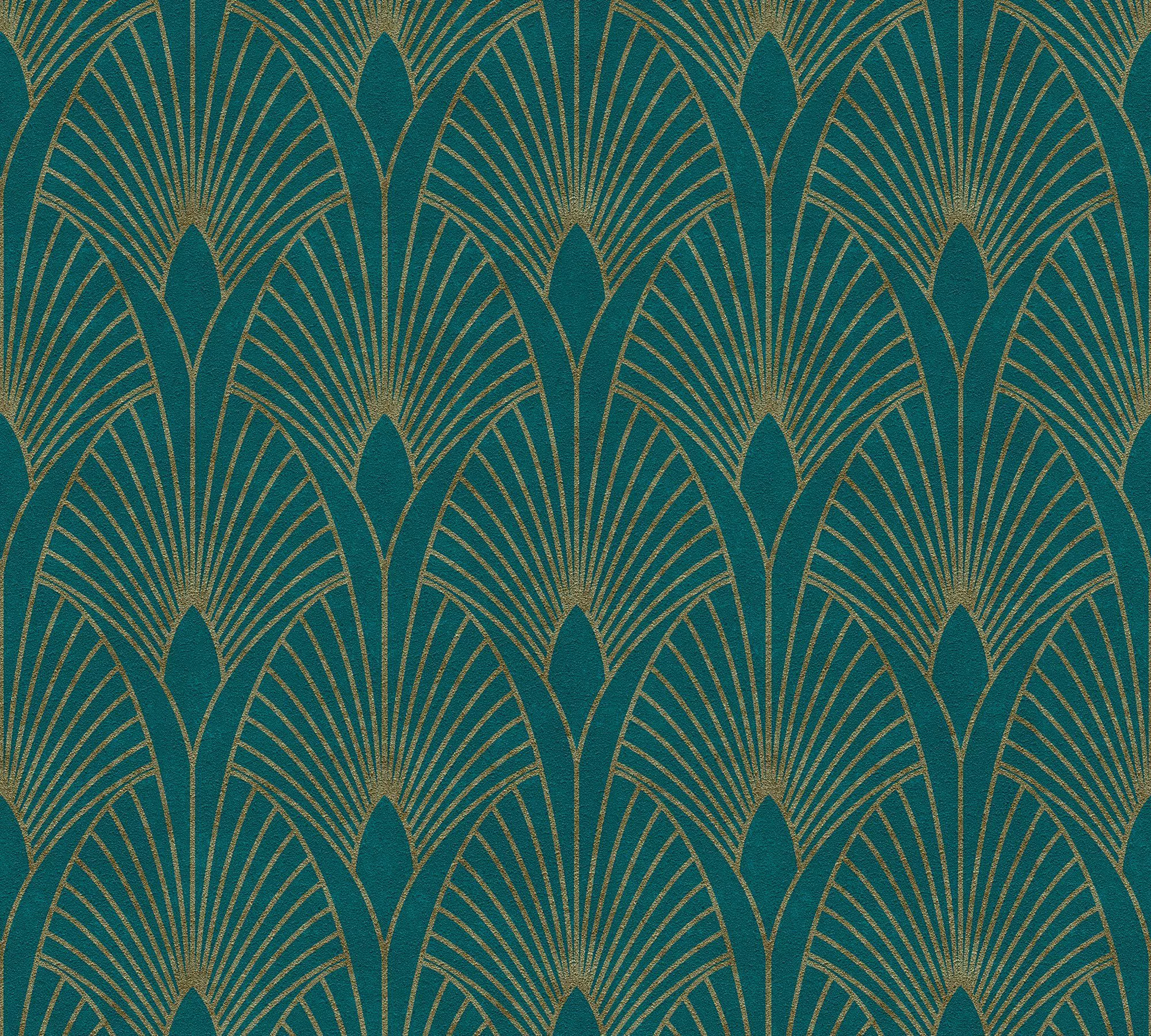 Vliestapete New Walls Art Deco Muster Glanz Leicht Strukt. Grün Gold FSC® günstig online kaufen