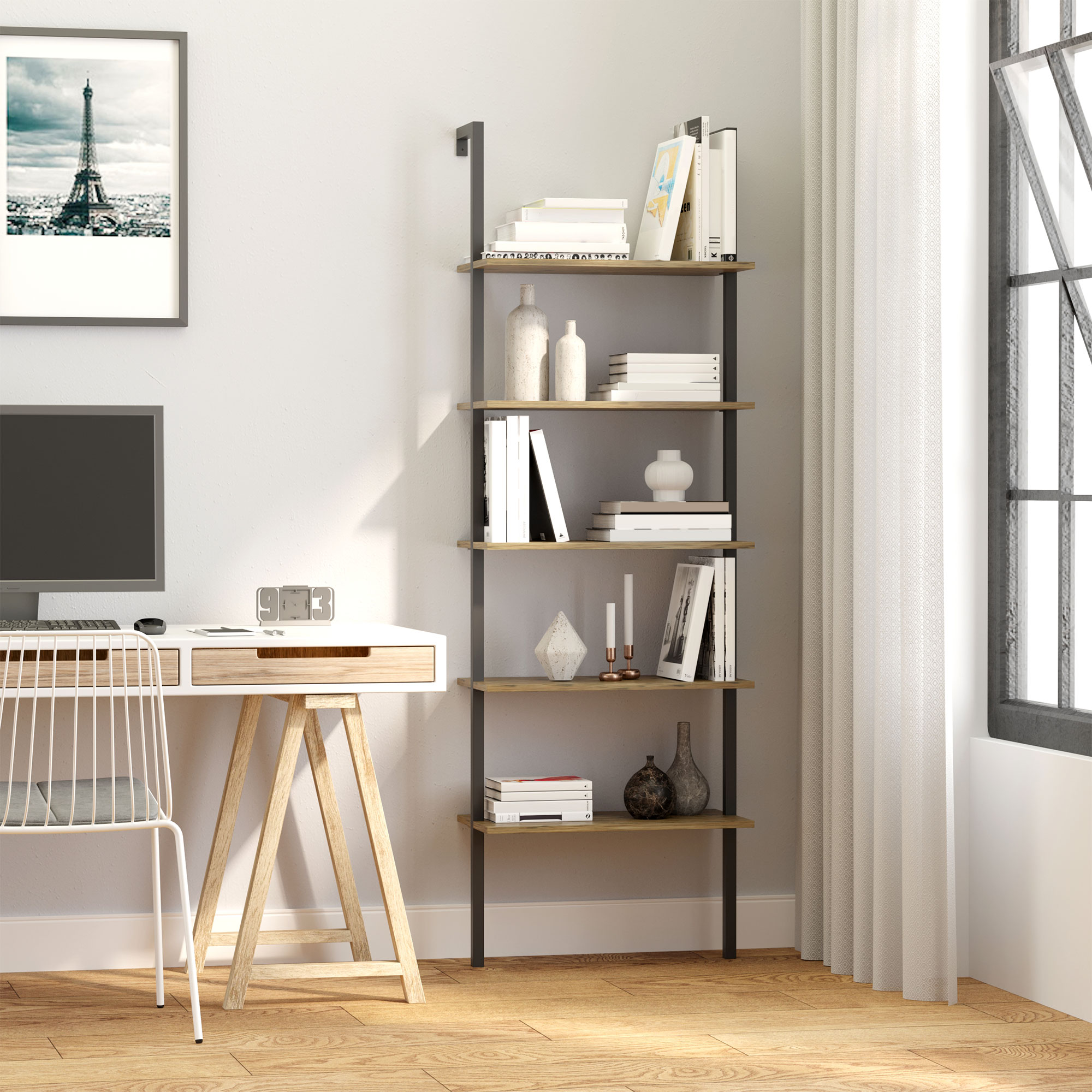 HOMCOM Wandregal 5 Regale im industriellen Stil, Wandregal aus Holz und Met günstig online kaufen