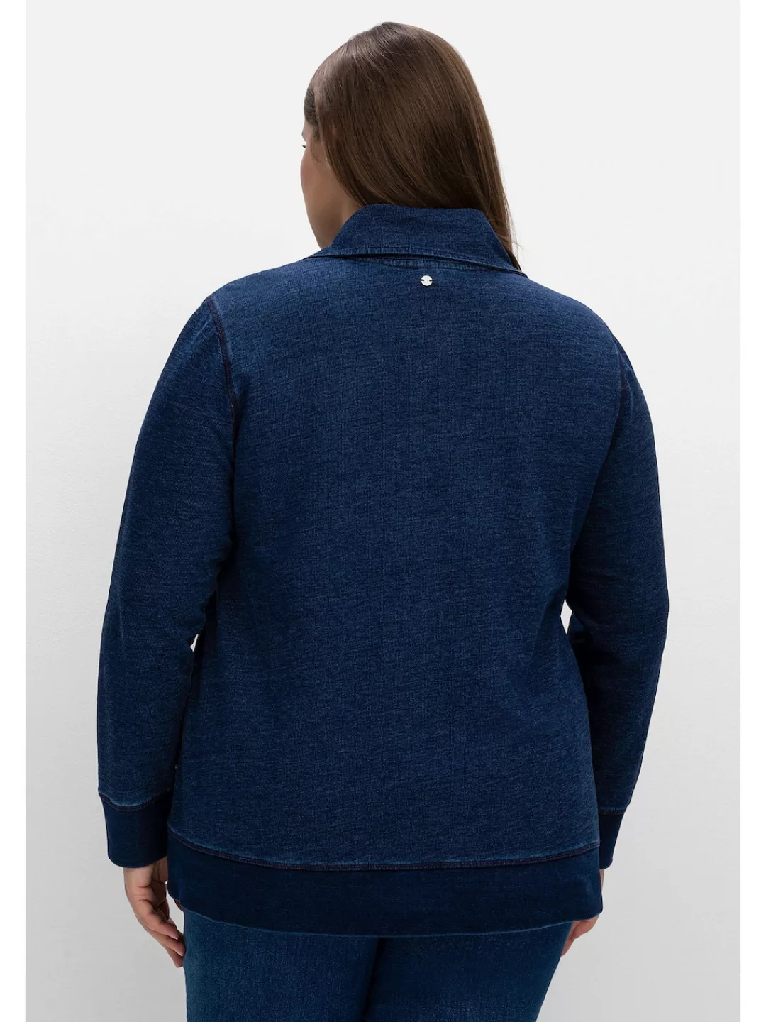 Sheego Sweatshirt "Große Größen", mit Troyerkragen, im Denim-Look günstig online kaufen