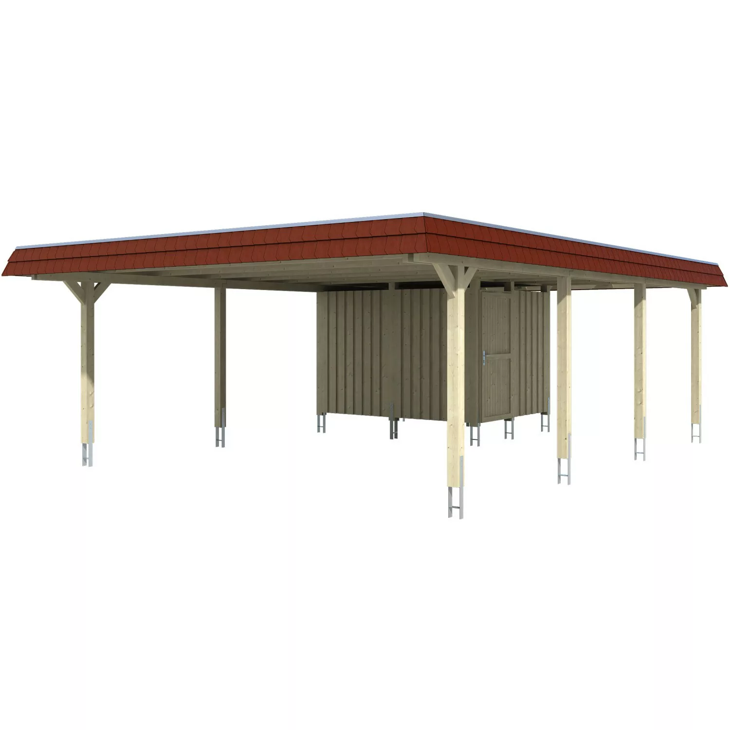 Skan Holz Doppelcarport Wendland Natur +Anbau 630x879 cm Alu-Dach Blende Ro günstig online kaufen