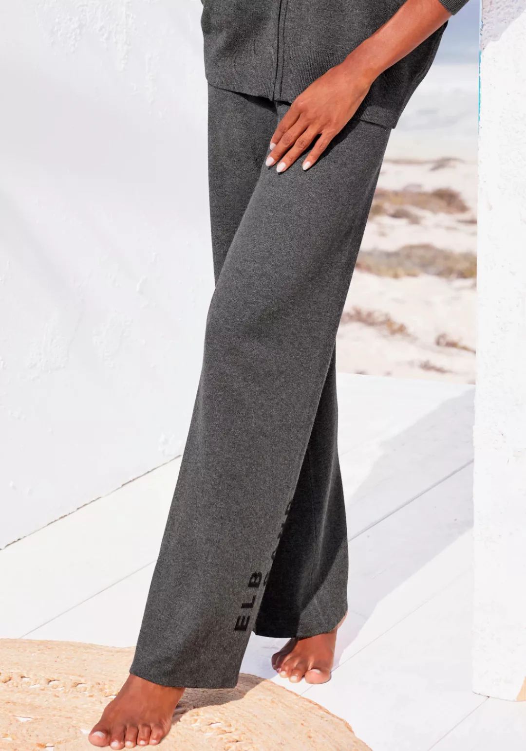 Elbsand Strickhose - Loungehose - Relaxhose mit weitem Bein und eingestrick günstig online kaufen