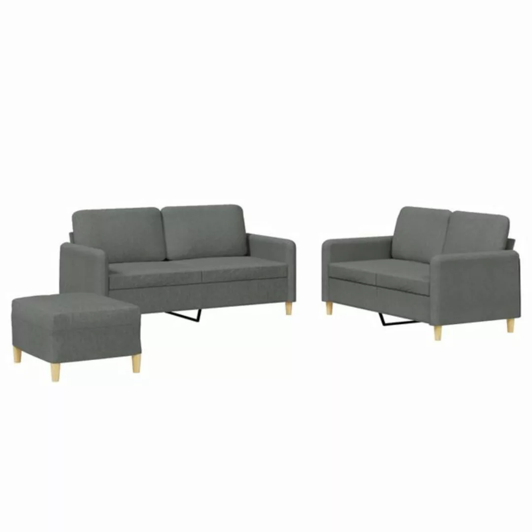 vidaXL Sofa, 3-tlg. Sofagarnitur mit Kissen Dunkelgrau Stoff günstig online kaufen