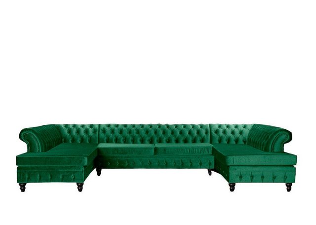 Xlmoebel Ecksofa Grün Chesterfield Dreisitzer Luxus Stilmöbel Neu Gewebe, H günstig online kaufen