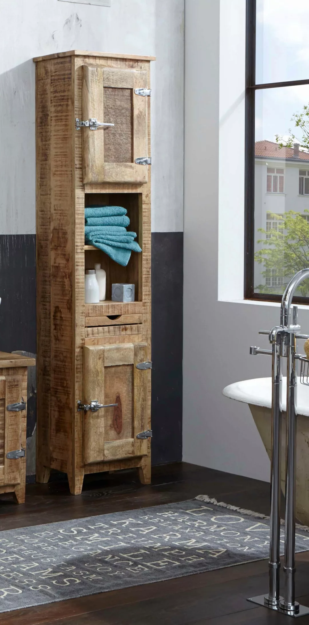 SIT Hochschrank "Frigo", Mangoholz im Antik-Look mit Kühlschrankgriffen, Hö günstig online kaufen