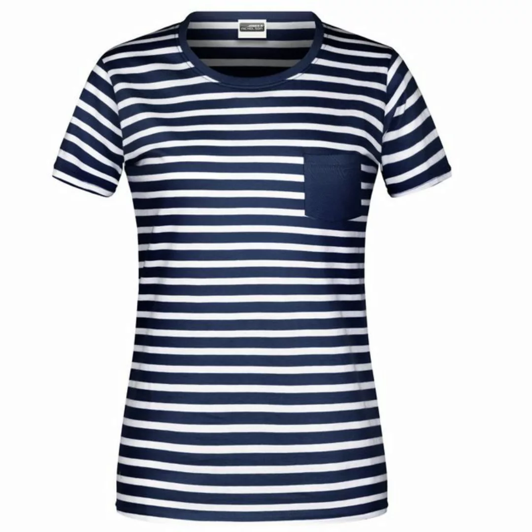 James & Nicholson T-Shirt Damen Kurzarm-Shirt mit Streifen und Brusttasche günstig online kaufen