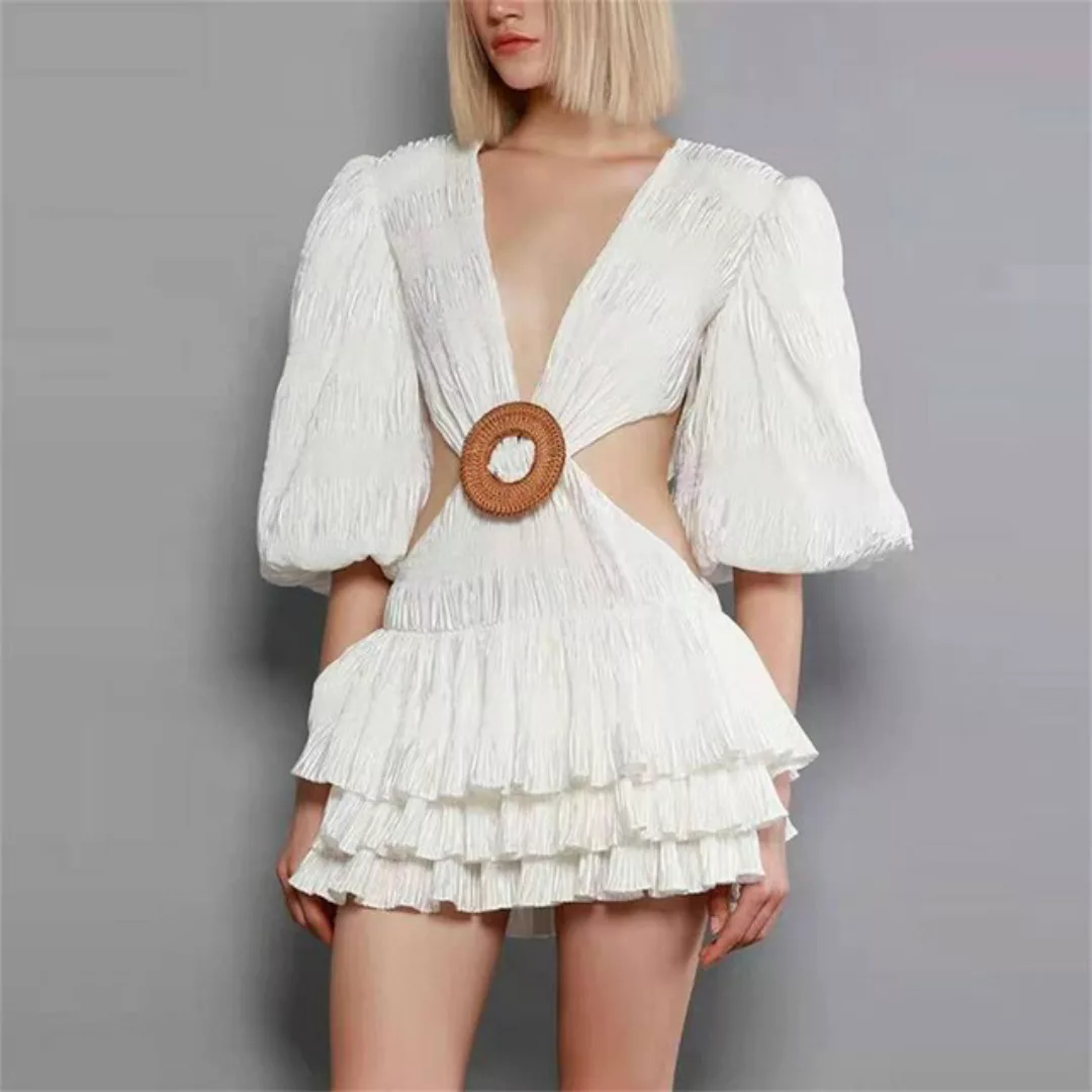 RUZU UG Midikleid Sexy Kleid mit offenem A-Linien-Rock und V-Ausschnitt (1- günstig online kaufen