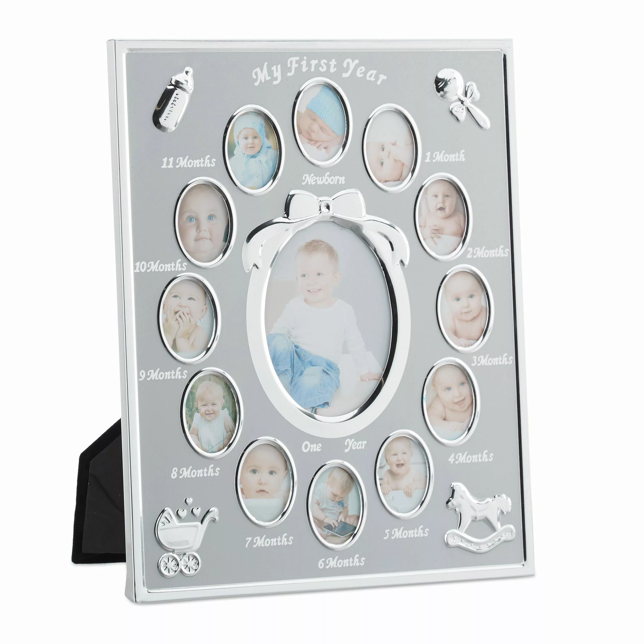 relaxdays Collagerahmen Babybilderrahmen "First Year", Silber günstig online kaufen
