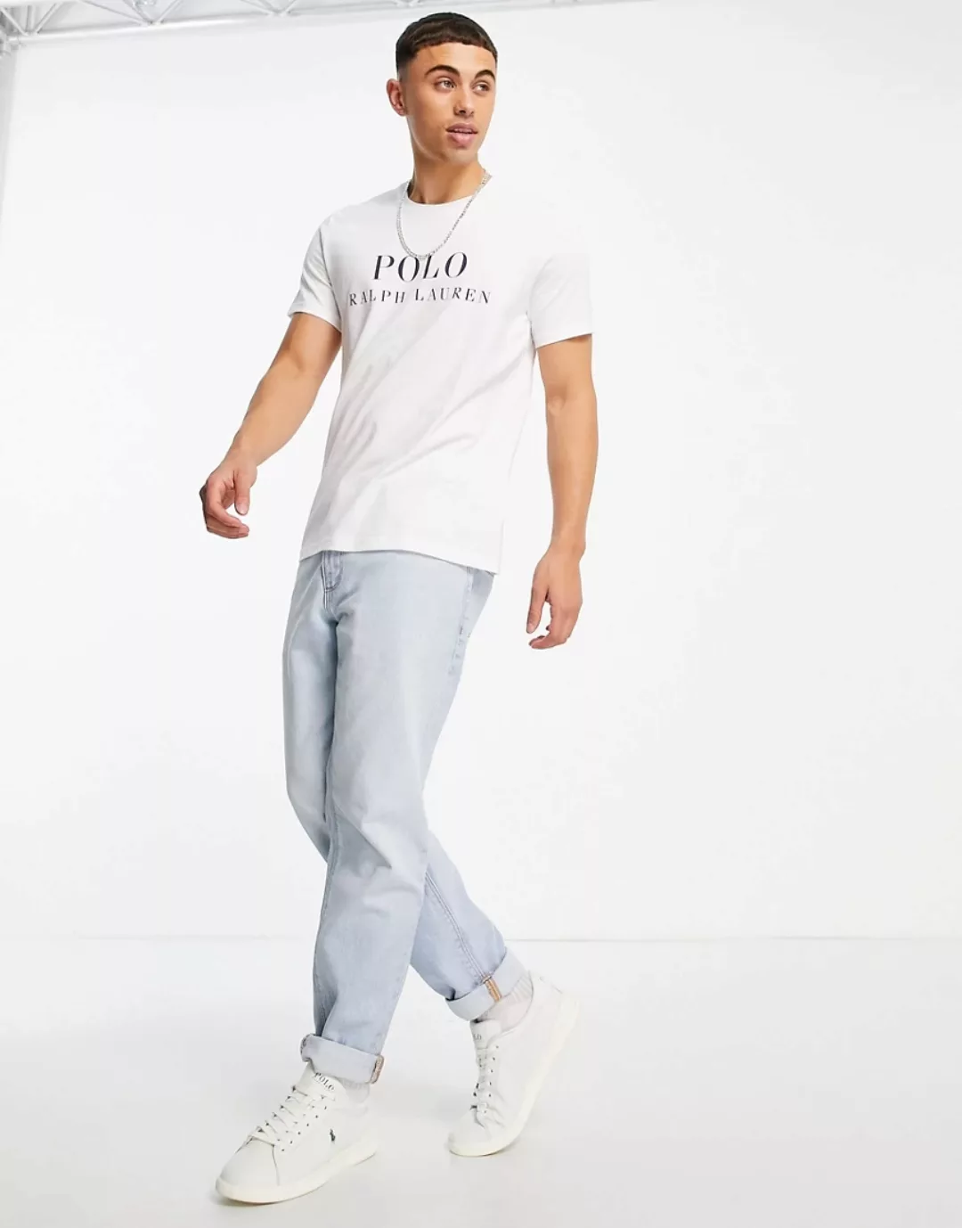 Polo Ralph Lauren – Lounge-T-Shirt in Weiß mit Textlogo auf der Brust günstig online kaufen