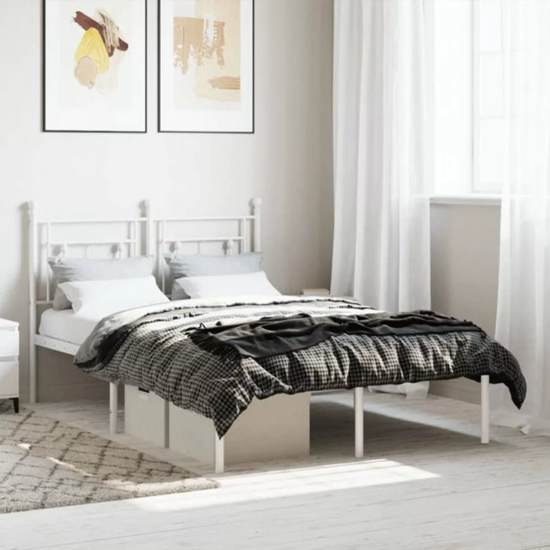 vidaXL Bettgestell Bettgestell mit Kopfteil Metall Weiß 120x190 cm Bett Bet günstig online kaufen