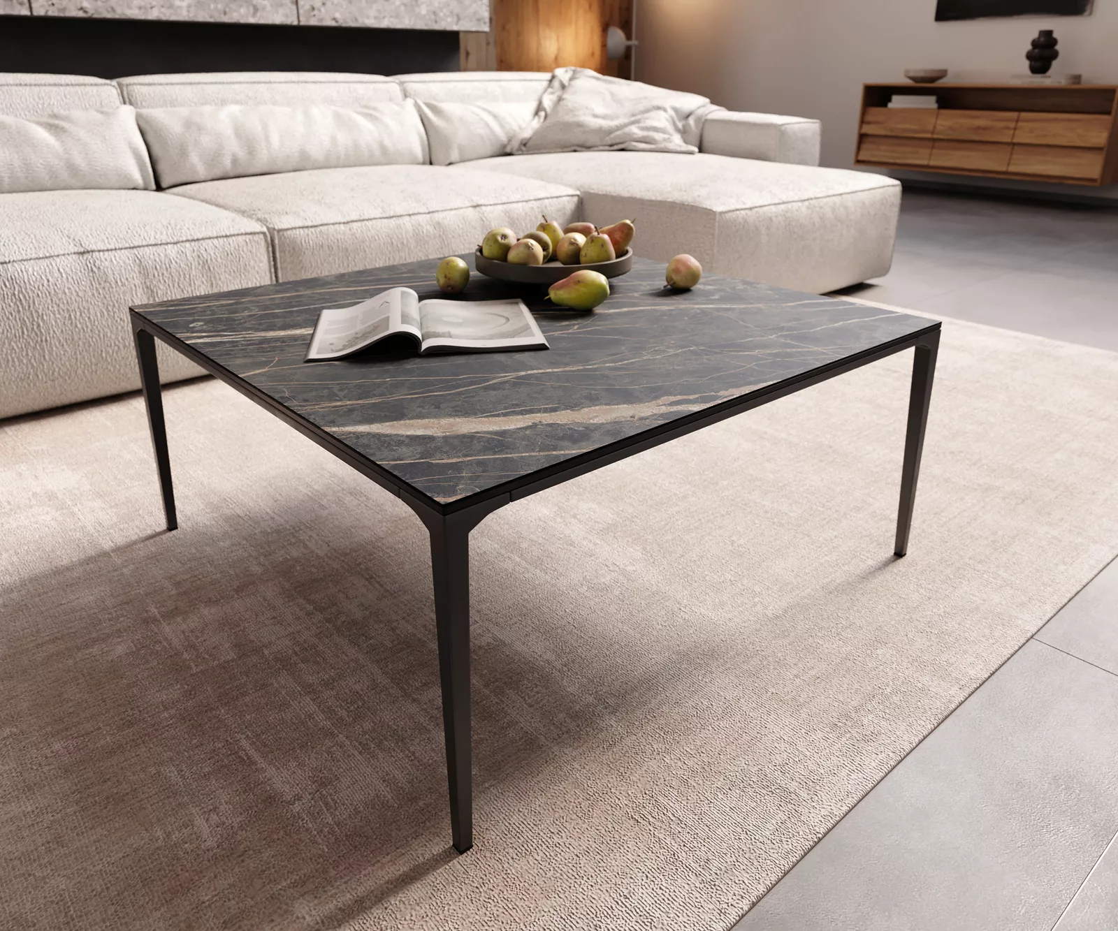 Couchtisch Levente 85x85 cm Keramik Laminam®Noir Desir Braun Gestell Metall günstig online kaufen