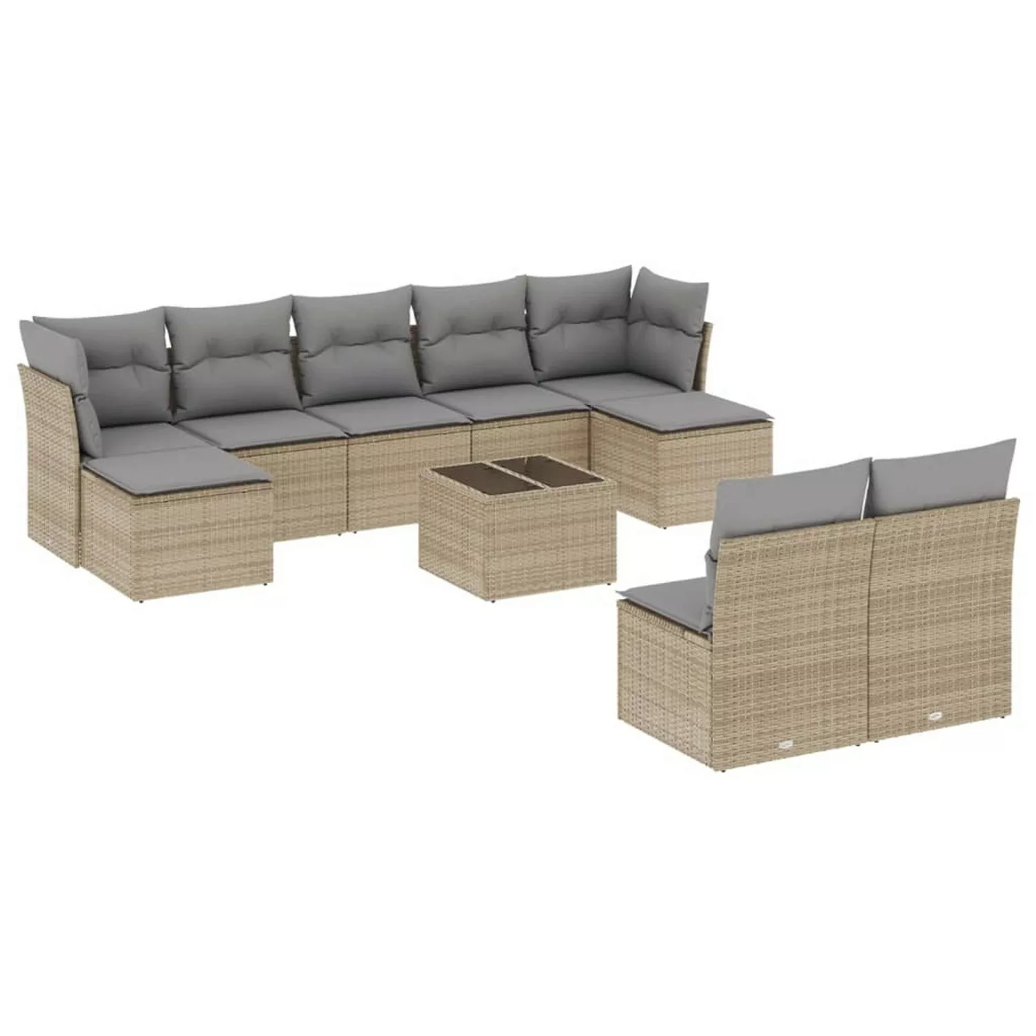 vidaXL 10-tlg Garten-Sofagarnitur mit Kissen Beige Poly Rattan Modell 31 günstig online kaufen