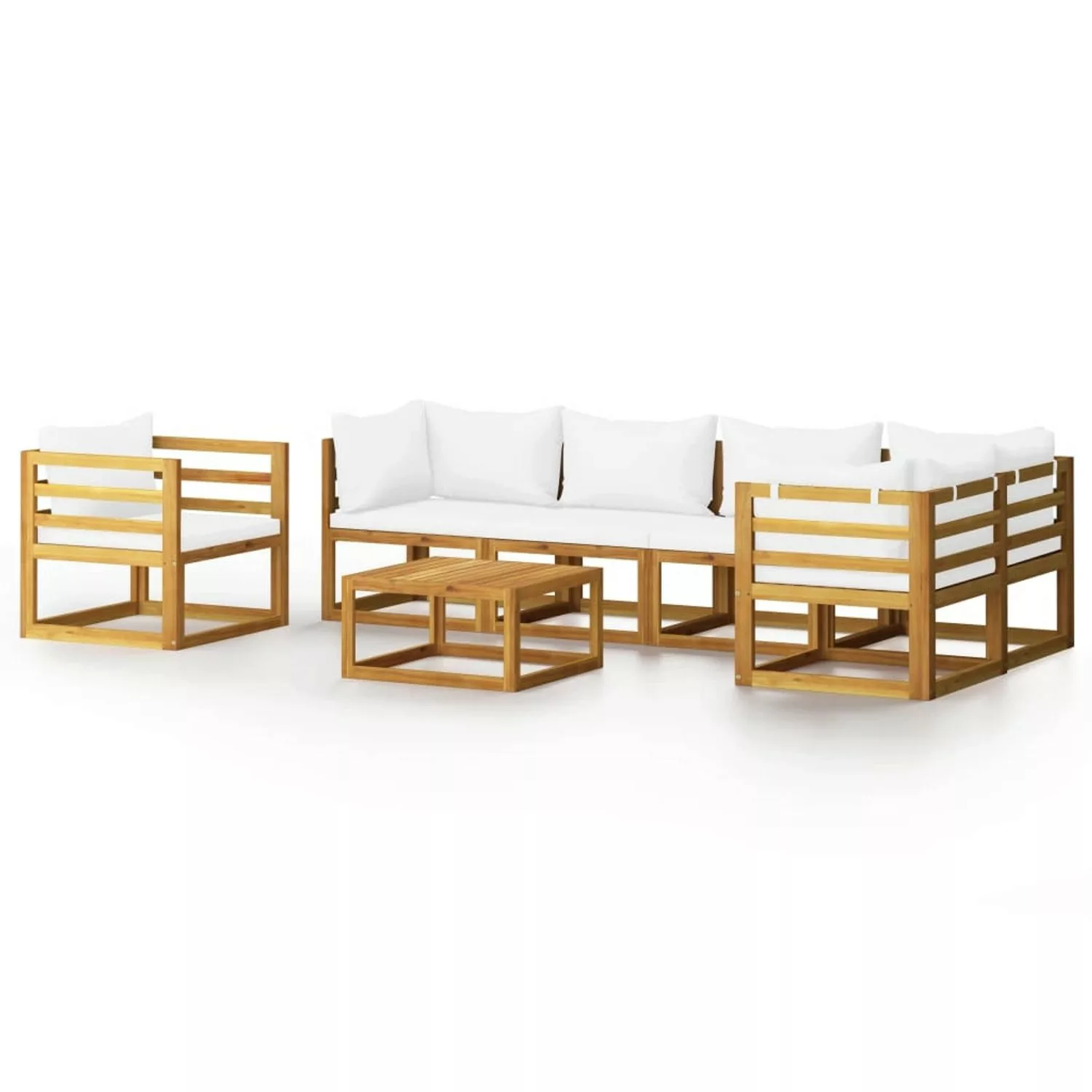 7-tlg. Garten-lounge-set Mit Auflagen Creme Massivholz Akazie günstig online kaufen