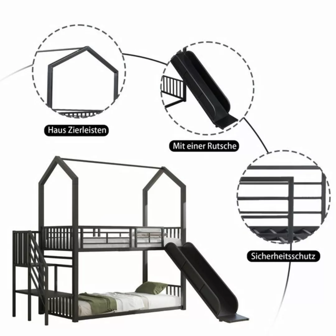 FUROKOY Etagenbett Eisenrahmenbett Hausmodellierung, ausgestattet mit Rutsc günstig online kaufen