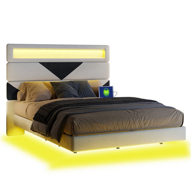 FUROKOY Polsterbett LED Licht Doppelbett Samt Rückenlehne Verstellbar, 160x günstig online kaufen