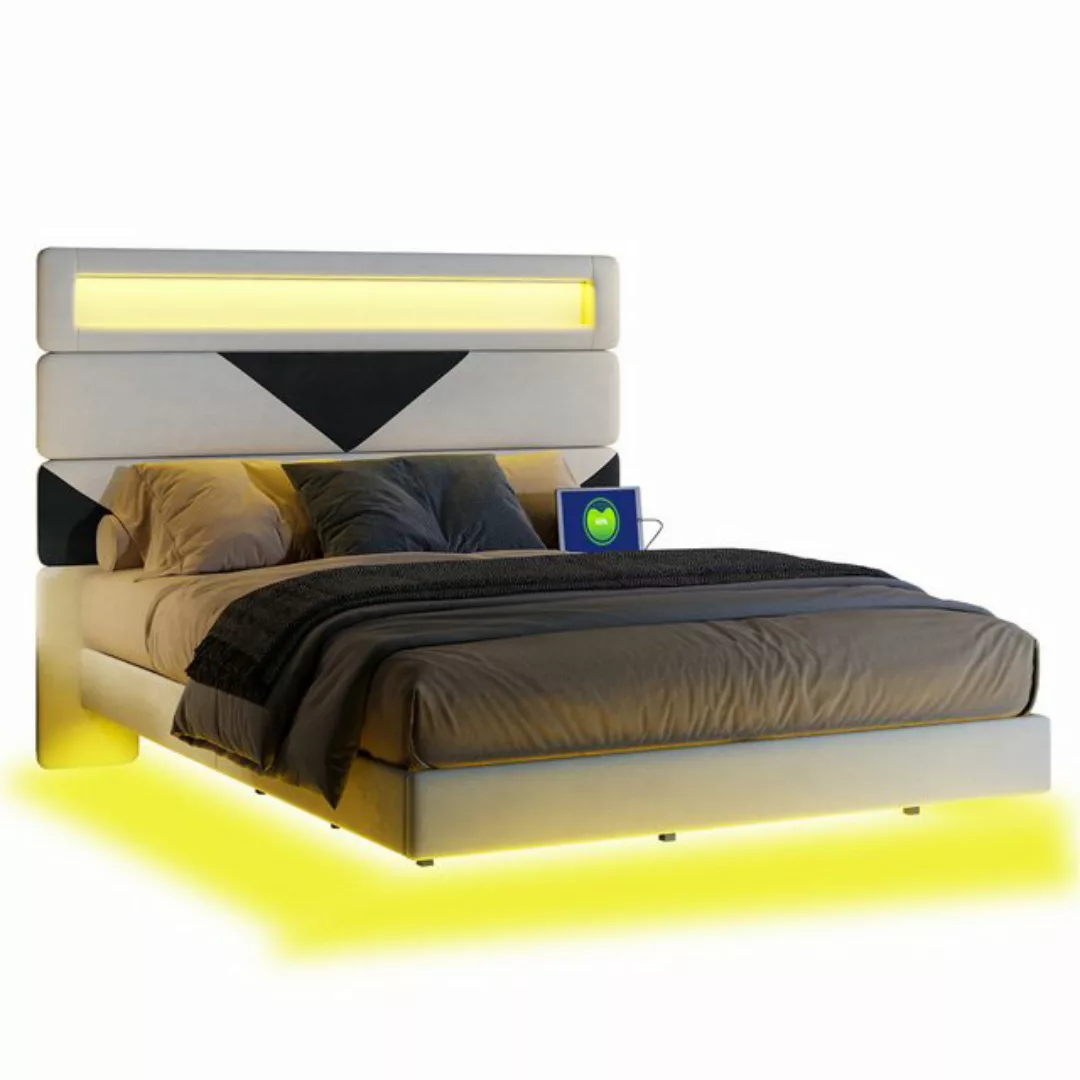 FUROKOY Polsterbett LED Licht Doppelbett Samt Rückenlehne Verstellbar, 160x günstig online kaufen