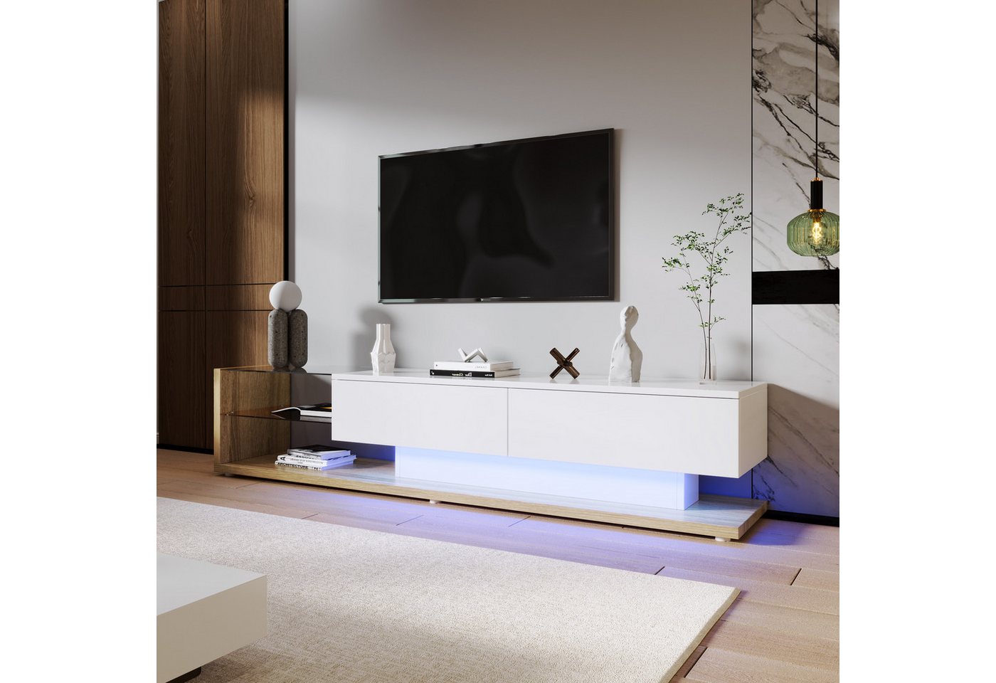 LIFEISLE TV-Schrank niedrige Paneele, Glastrennwände und variable LED-Beleu günstig online kaufen
