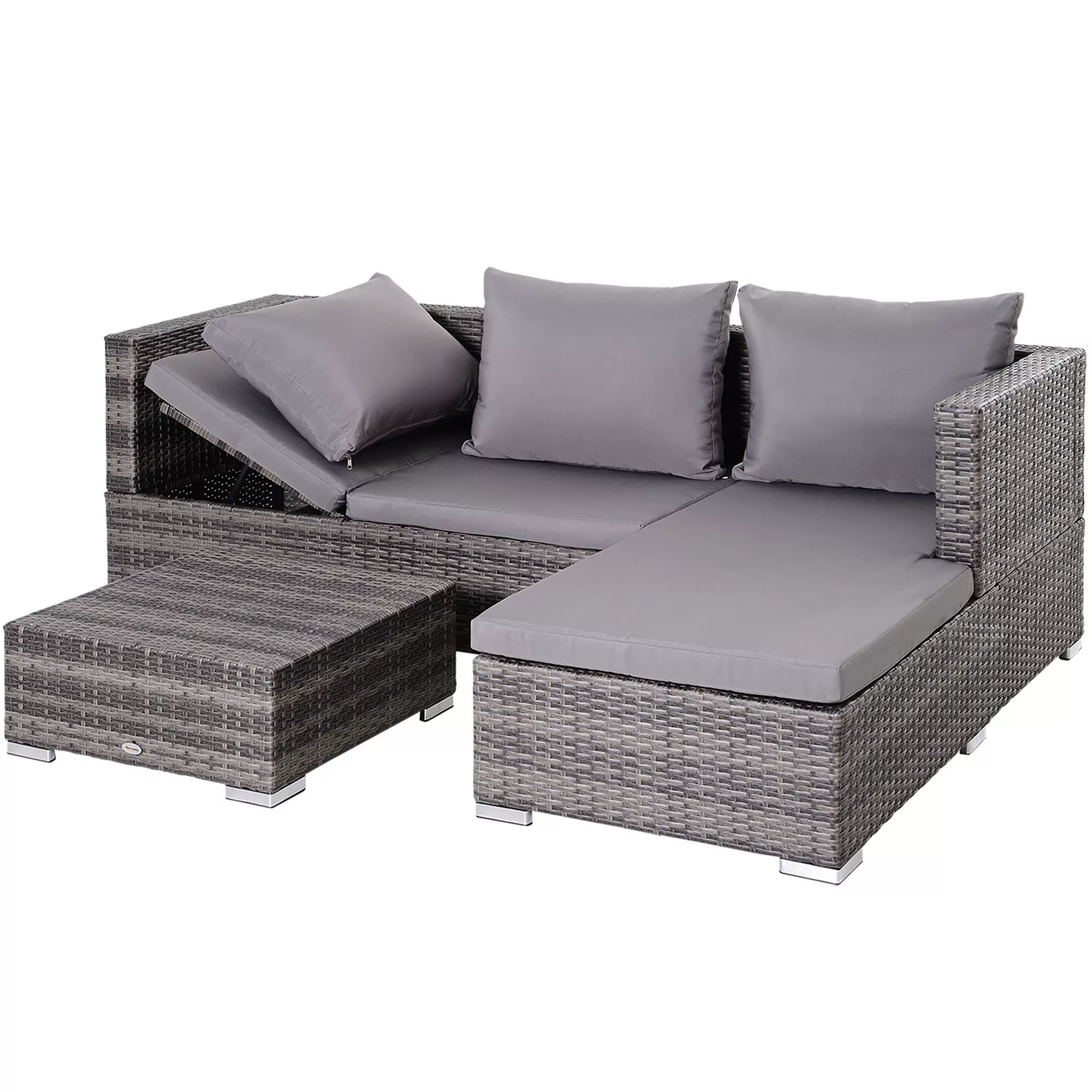 Outsunny Gartenmöbel Set 3-teilig Sofa Beistelltisch Stauraum 5-Stufig PE-R günstig online kaufen