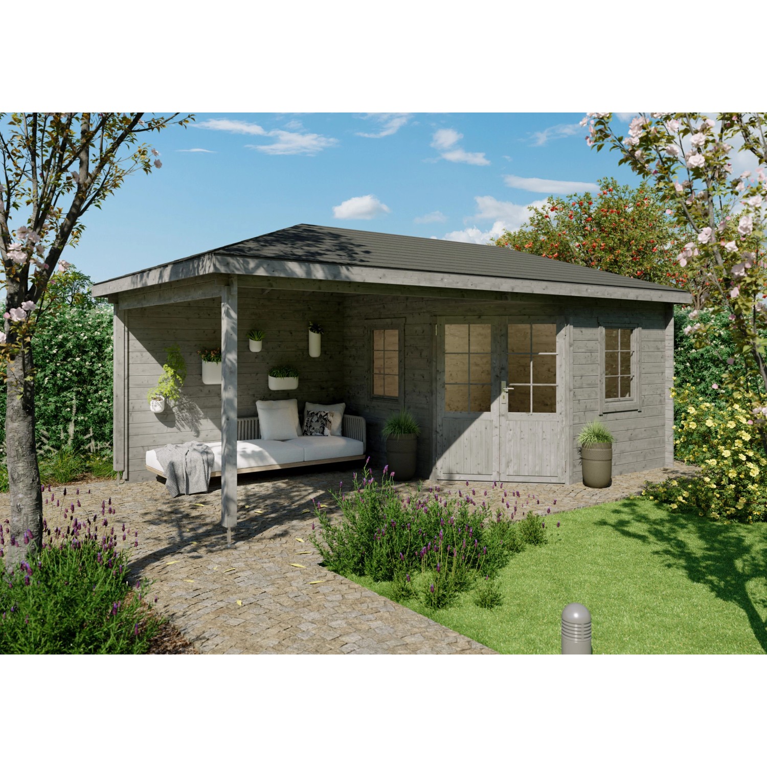 Fjordholz 5-Eck Gartenhaus Modell Evelyn 3C Grau Imprägniert günstig online kaufen