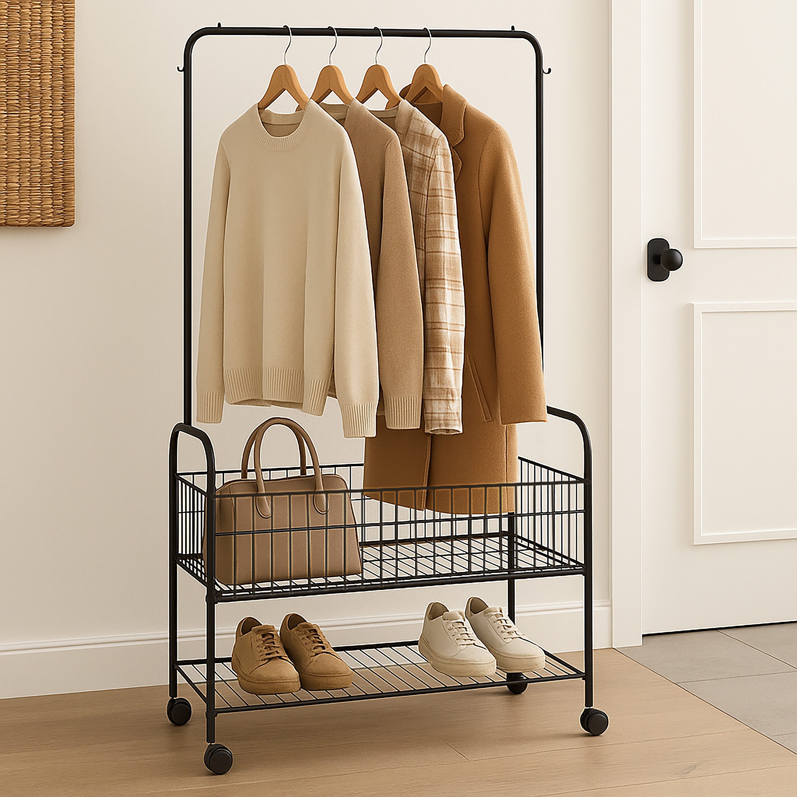 relaxdays Kleiderständer Eisen 2 Ablagefäch, Schwarz günstig online kaufen
