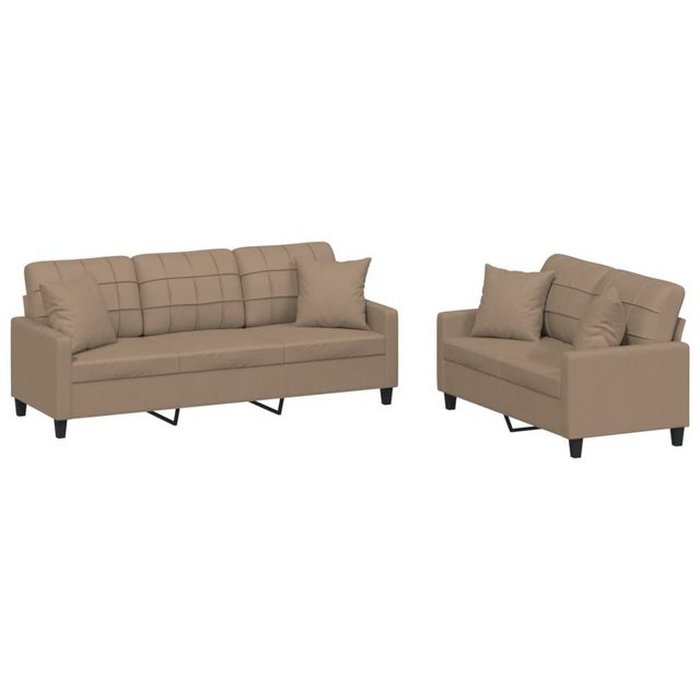 vidaXL Sofa 2-tlg. Sofagarnitur mit Kissen Cappuccino-Braun Kunstleder günstig online kaufen