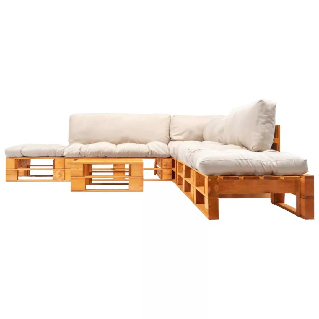 6-tlg. Garten-paletten-sofagarnitur Sandfarbige Kissen Holz günstig online kaufen