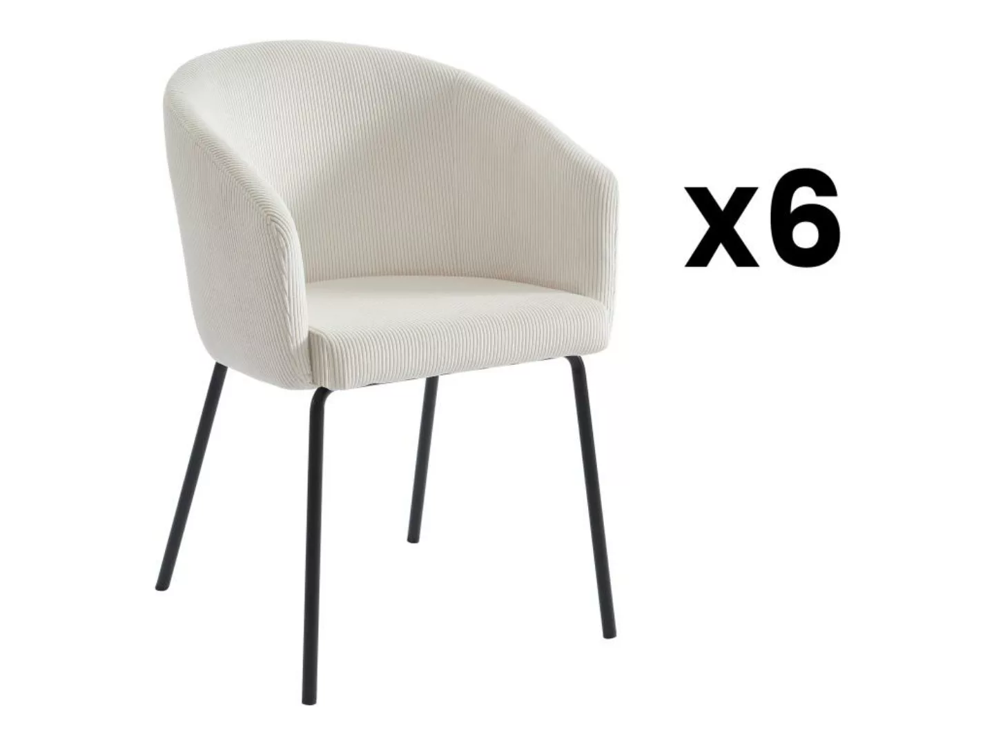 Stuhl 6er-Set mit Armlehnen - Cord & Metall - Cremefarben - MORONI von Pasc günstig online kaufen