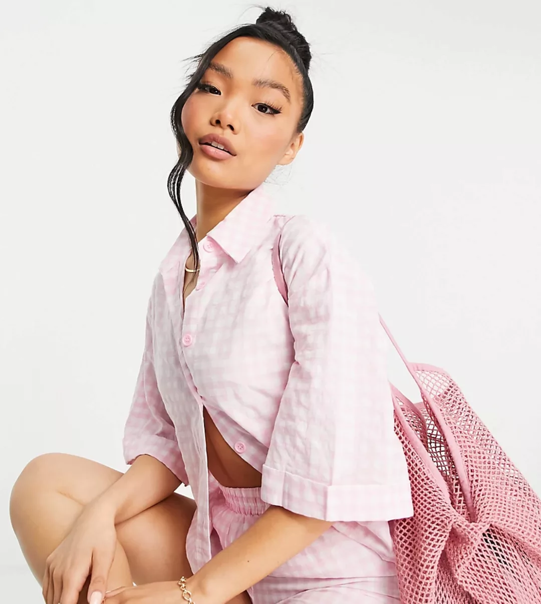 Urban Threads Petite – Hemd mit rosa Karomuster, Kombiteil günstig online kaufen