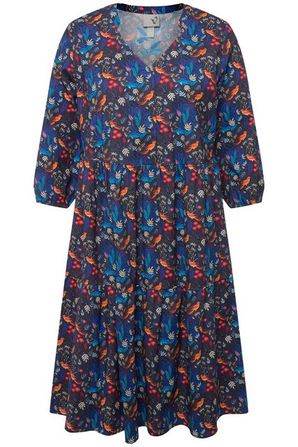 Ulla Popken Jerseykleid Tunikakleid Paradiesvögel V-Ausschnitt 3/4-Arm günstig online kaufen