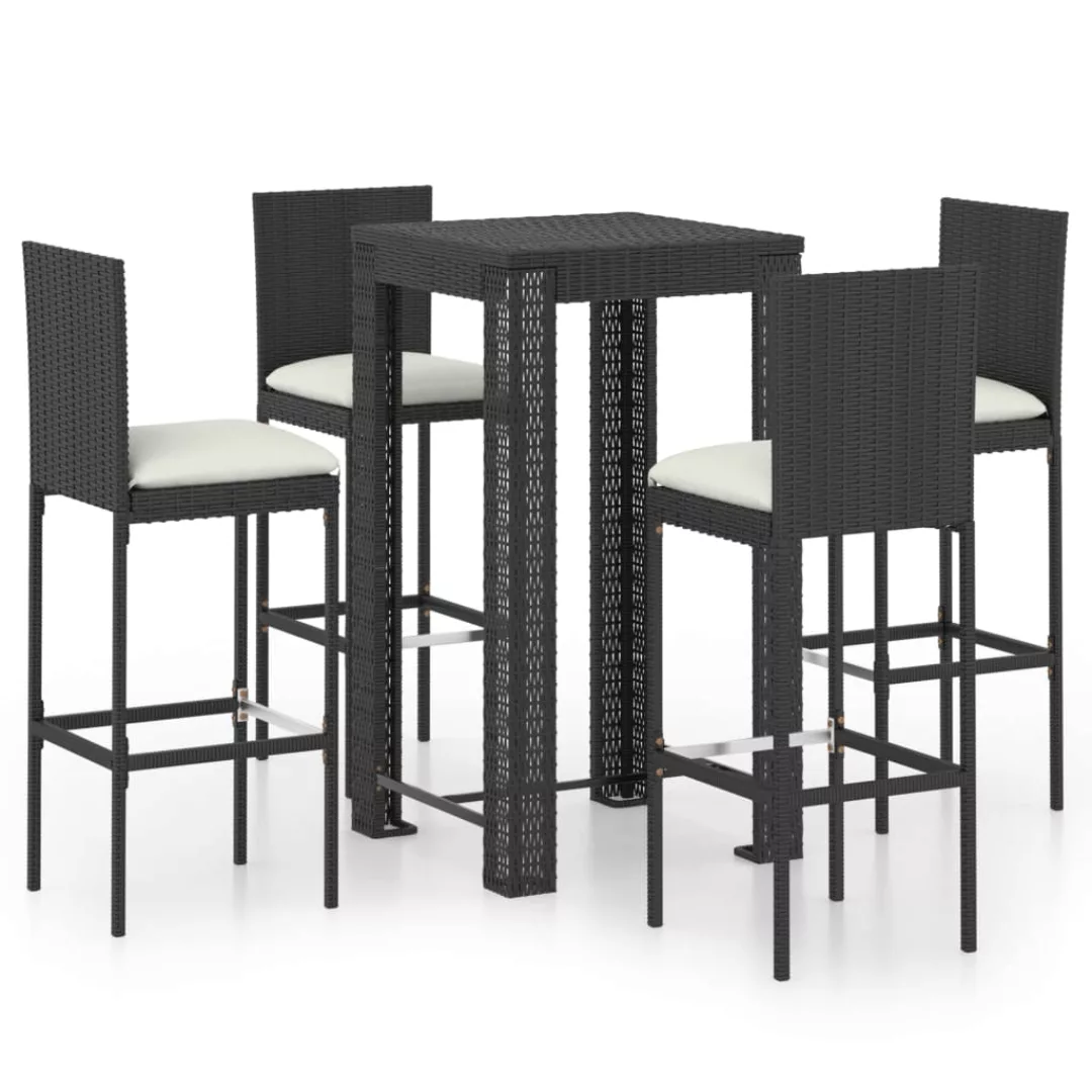 5-tlg. Gartenbar-set Mit Kissen Poly Rattan Schwarz günstig online kaufen