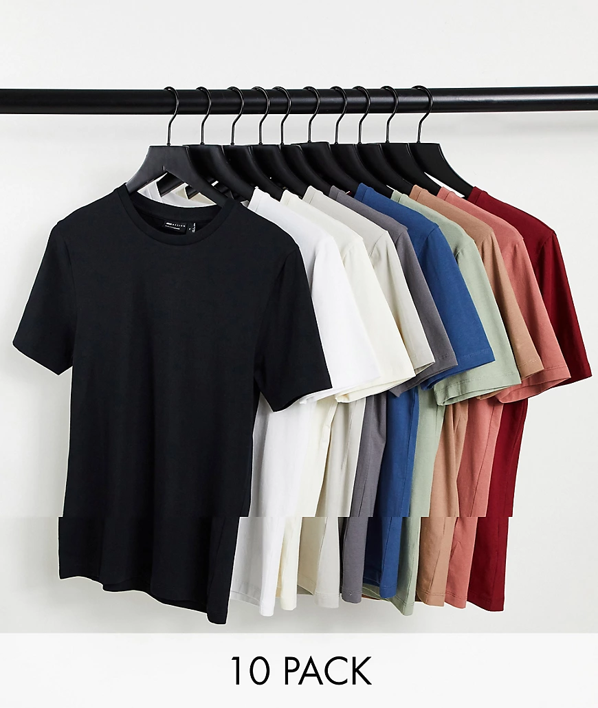 ASOS DESIGN – 10er-Pack Muskel-T-Shirts aus Bio-Baumwollmischung mit Rundha günstig online kaufen