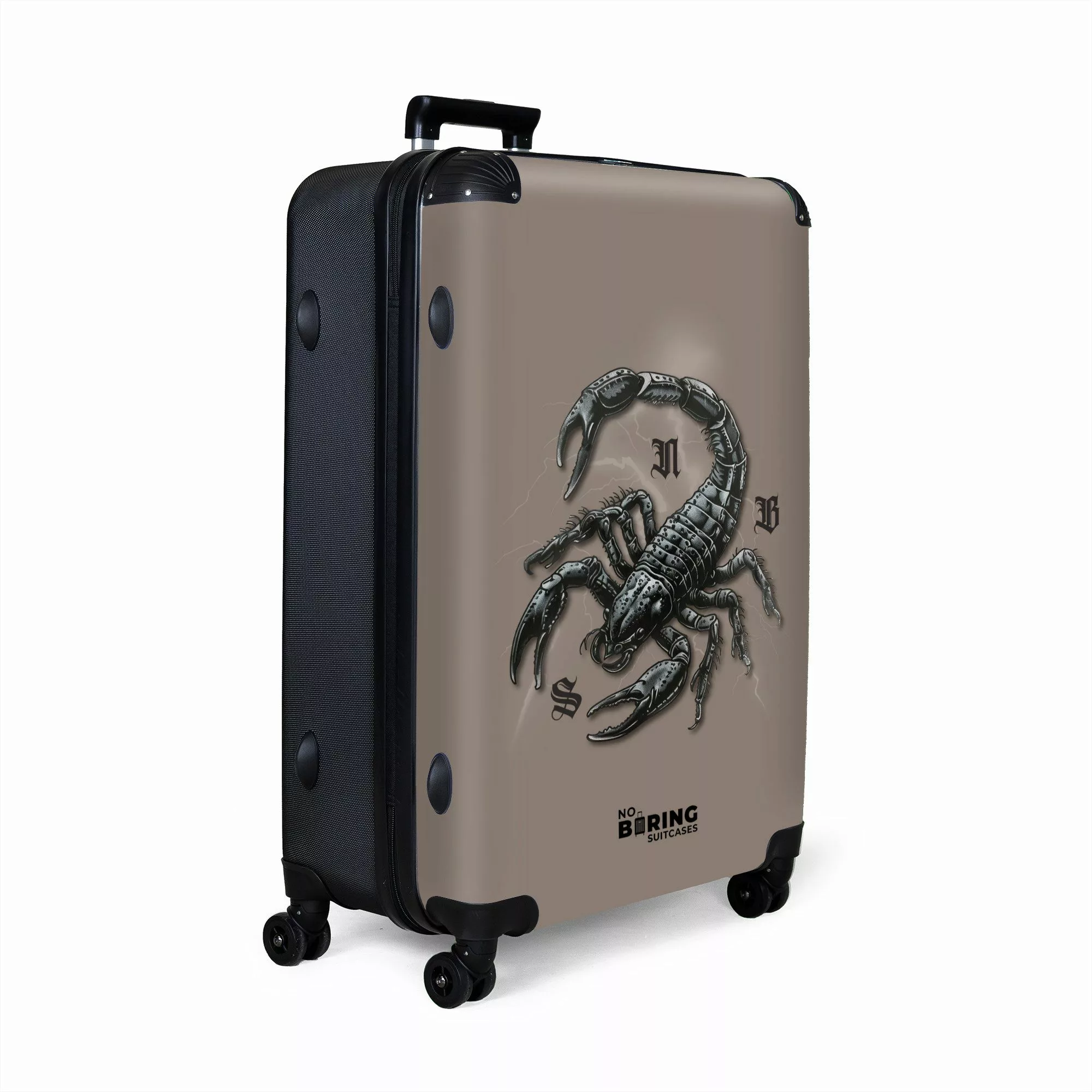 NoBoringSuitcases.com© Hartschalen-Trolley Braun mit schwarzem Skorpion günstig online kaufen