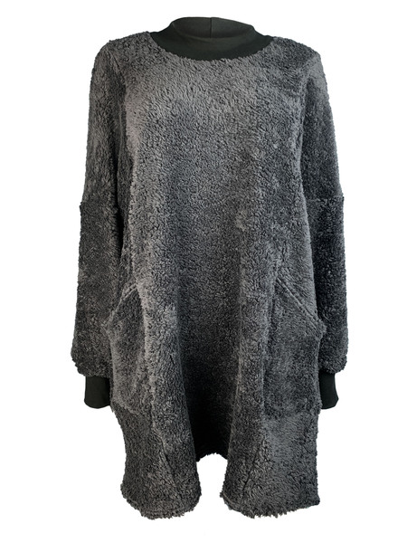 Teddy Pullover Kleid Indigo/schwarz Mit Taschen günstig online kaufen