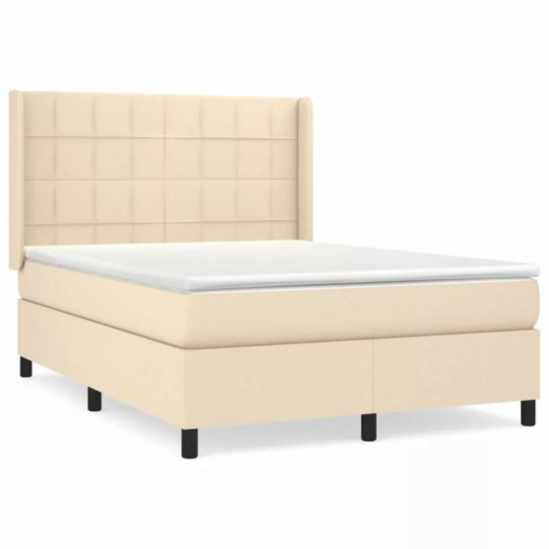 vidaXL Bettgestell Boxspringbett mit Matratze Creme 140x200 cm Stoff Bett B günstig online kaufen