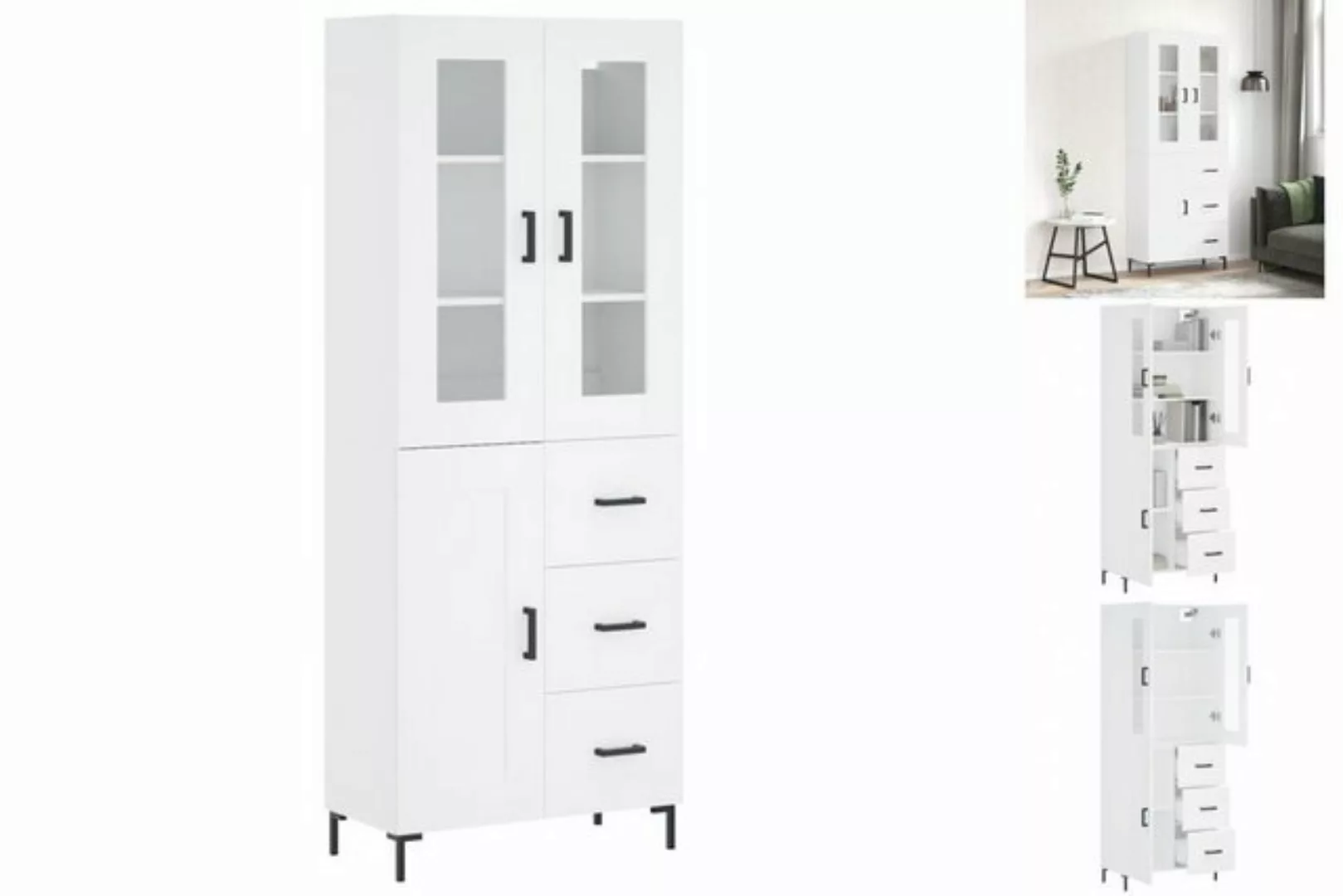 vidaXL Vitrine Highboard Weiß 69,5x34x180 cm Spanplatte Glas Vitrine günstig online kaufen