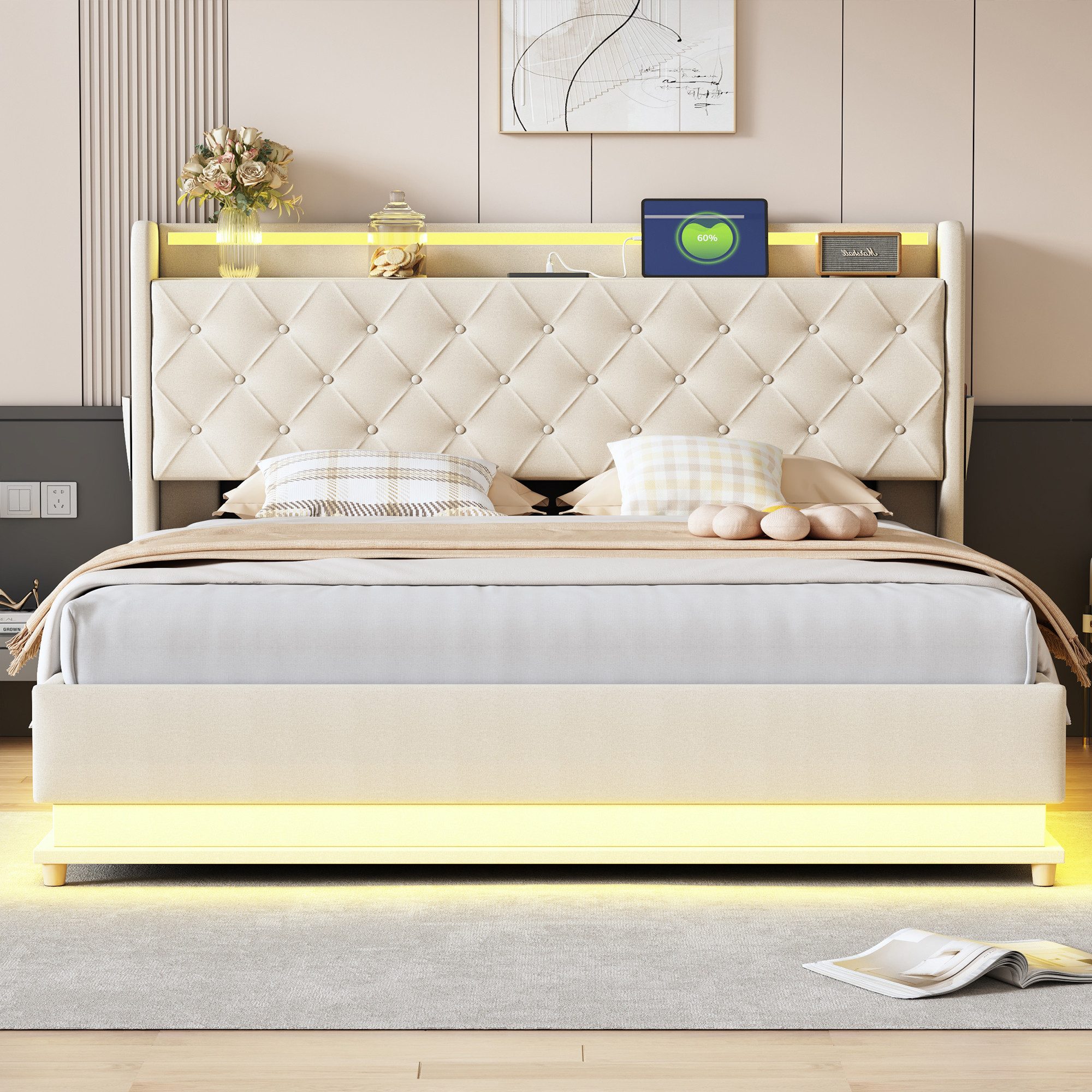OKWISH Polsterbett Funktionsbett mit USB-Ladeanschluss und günstig online kaufen