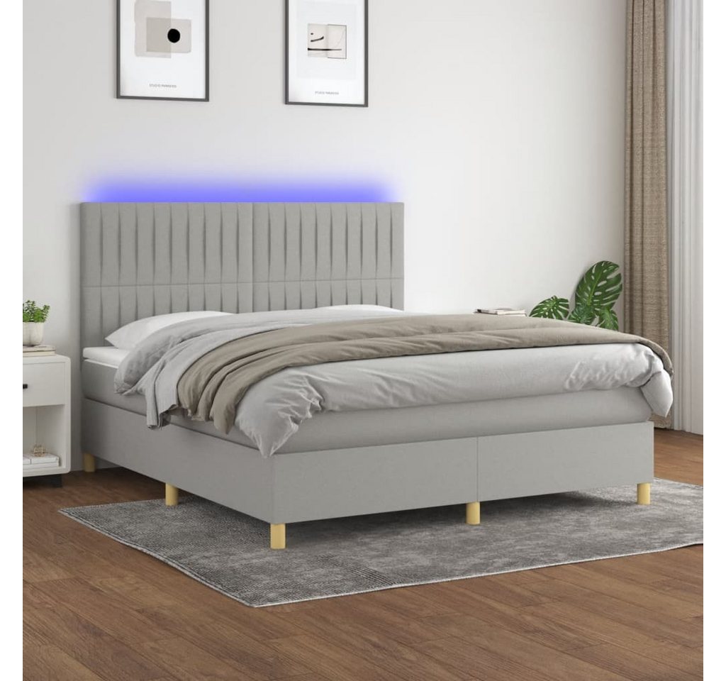 vidaXL Boxspringbett Boxspringbett mit Matratze LED Hellgrau 180x200 cm Sto günstig online kaufen