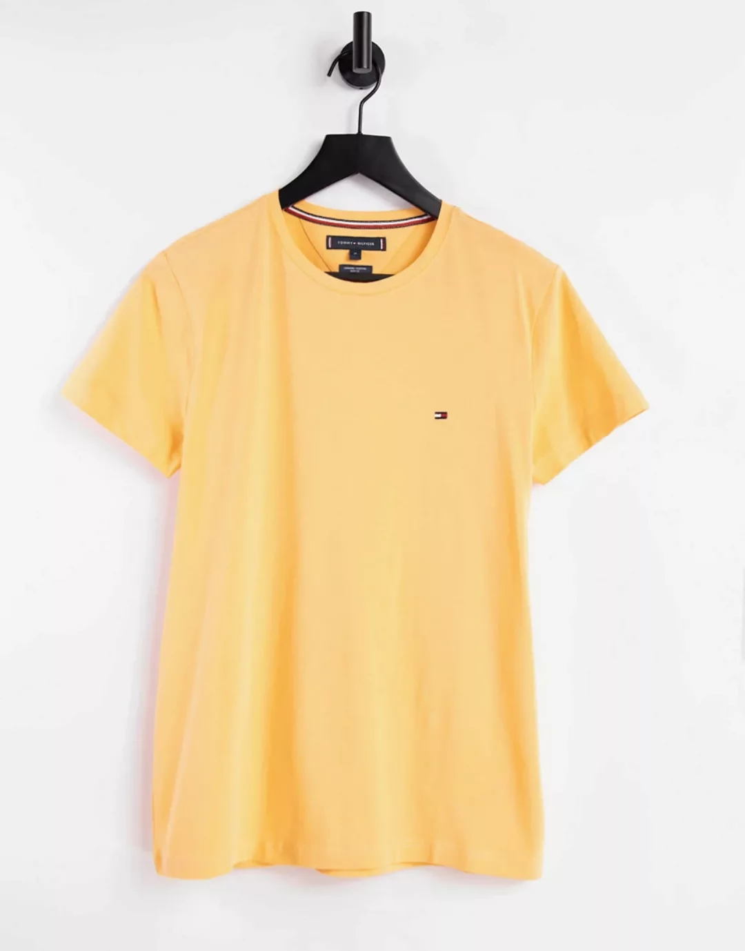 Tommy Hilfiger – Schmal geschnittenes T-Shirt in Orange mit kleinem Logo günstig online kaufen