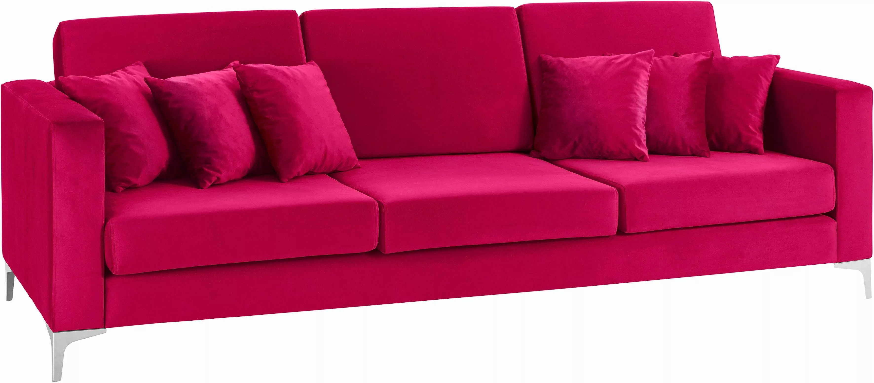 Leonique 3-Sitzer "Miami", 3-Sitzer Sofa, pink, Velours, Chromfüße, Design, günstig online kaufen