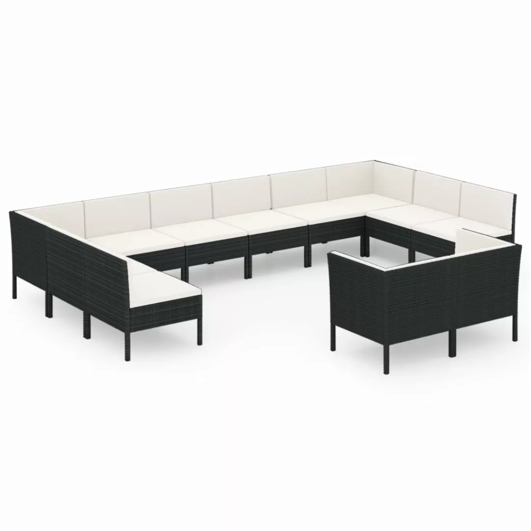 12-tlg. Garten-lounge-set Mit Auflagen Poly Rattan Schwarz günstig online kaufen