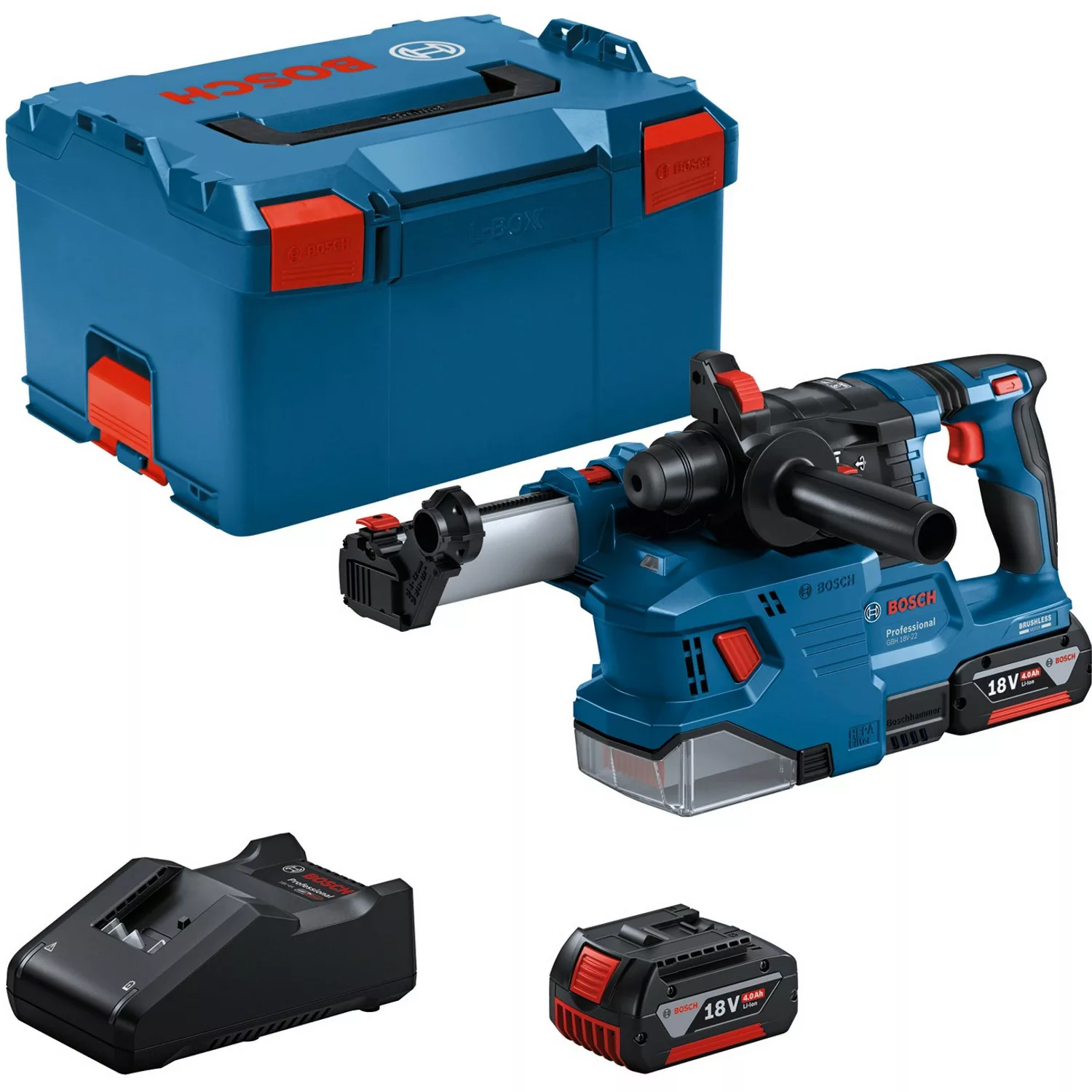 Bosch Professional Akku-Bohrhammer GBH 18V-22 + GDE 18V-12 m. Akkus in L-Bo günstig online kaufen