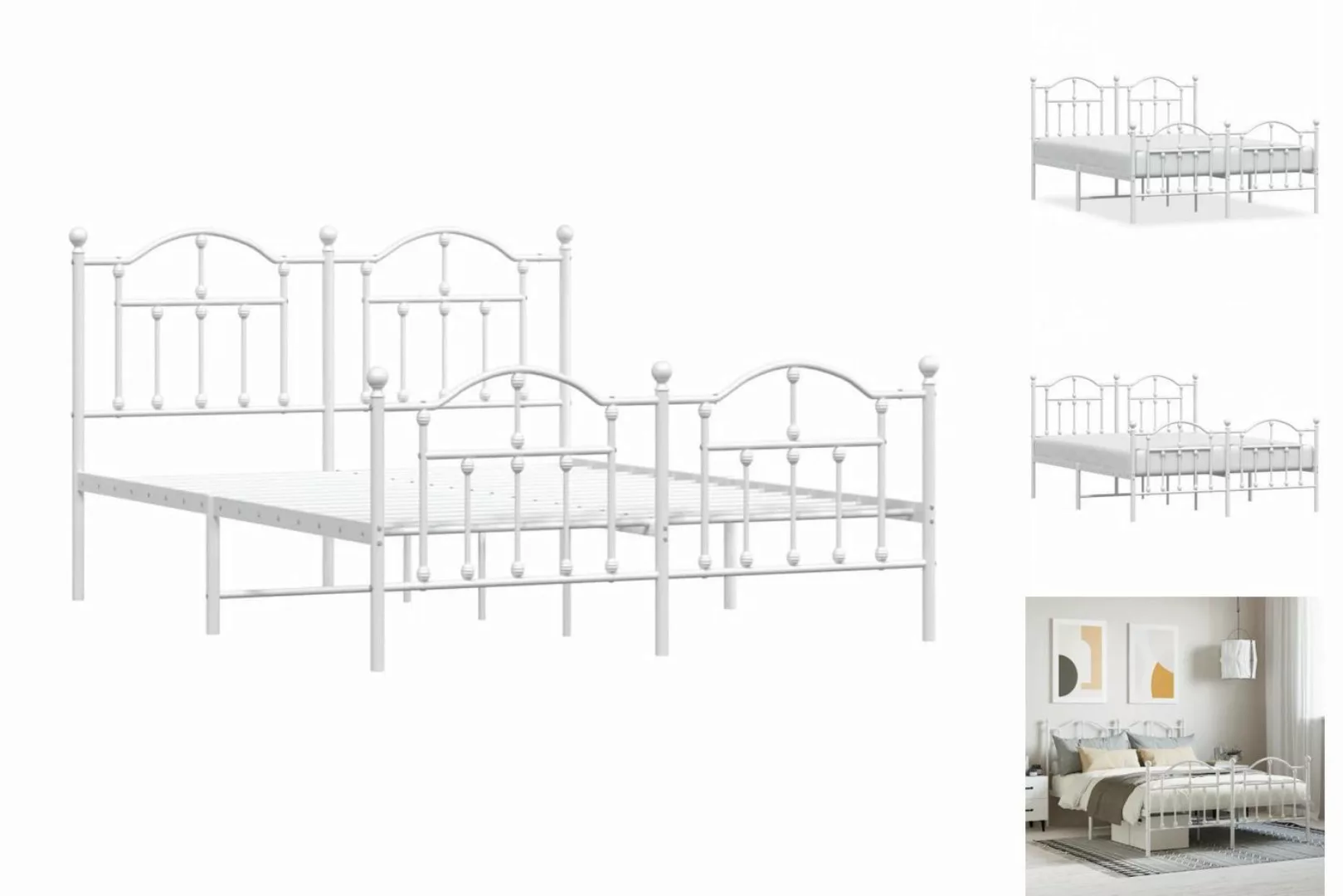 vidaXL Bettgestell Bettrahmen mit Kopf- und Fußteil Metall Weiß 140x190 cm günstig online kaufen