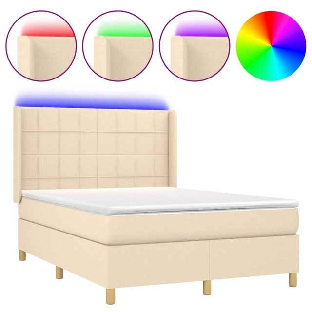 vidaXL Bettgestell Boxspringbett mit Matratze LED Creme 140x200 cm Stoff Be günstig online kaufen