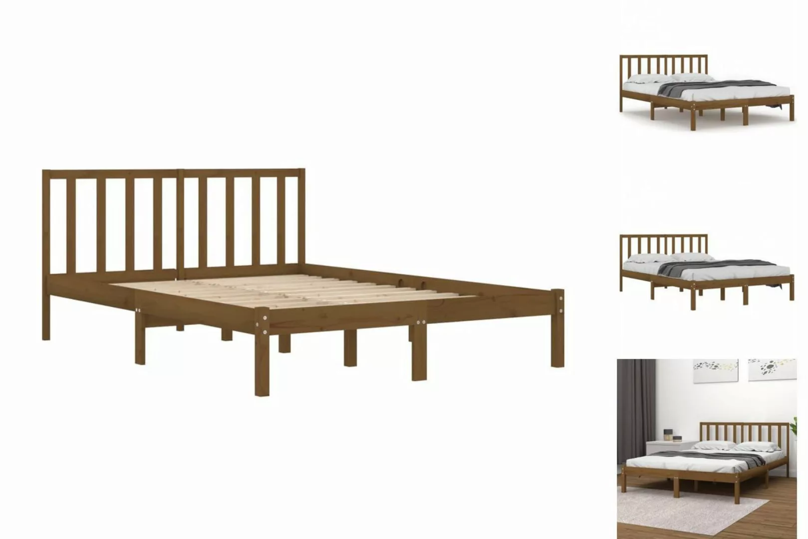 vidaXL Bettgestell Massivholzbett Honigbraun Kiefer 200x200 cm Bett Bettges günstig online kaufen